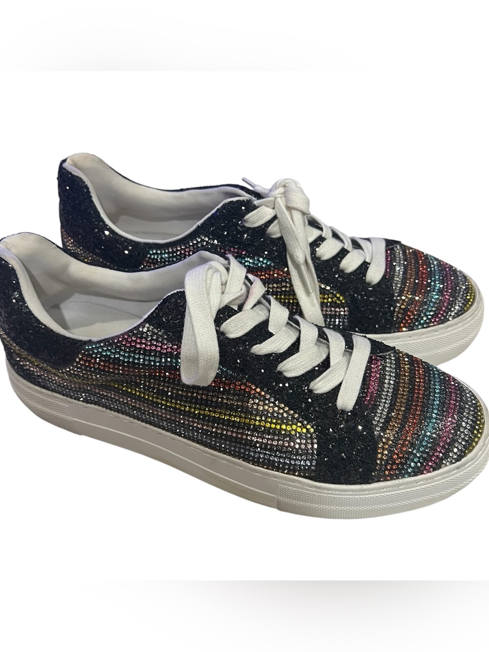 Betsey Johnson platform embellished, rainbow striped sneakers size 8M - Picture 3 of 8